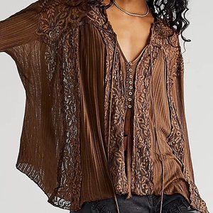 Free People Georgia Lace Tunic Top Coffee Date L